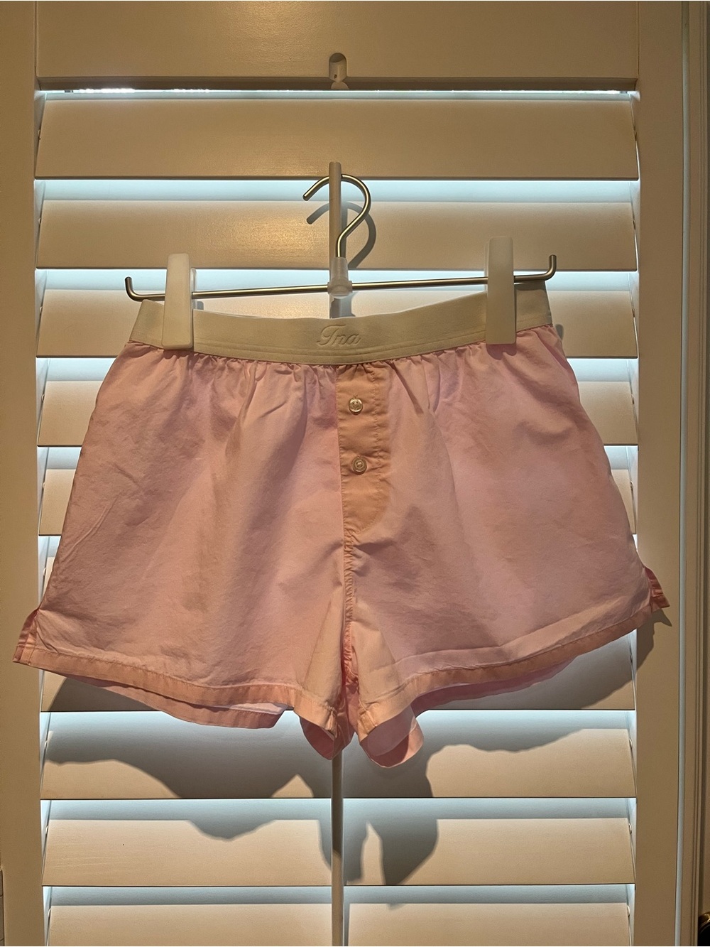 TNA Light Pink Cotton Sleep Shorts with Button Front